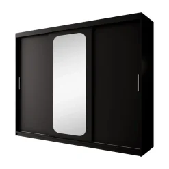 Meubella - Kledingkast Pete - Zwart - 250 cm - Met spiegel