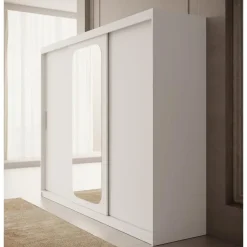 Meubella - Kledingkast Pete - Wit - 250 cm - Met spiegel