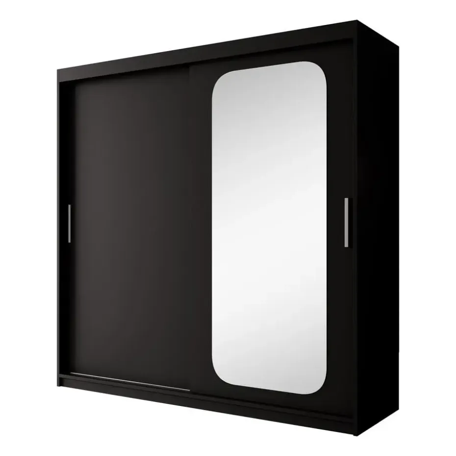 Meubella - Kledingkast Pete - Zwart - 200 cm - Met spiegel