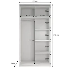 Meubella - Kledingkast Rocky - Wit - 100 cm - Met spiegel
