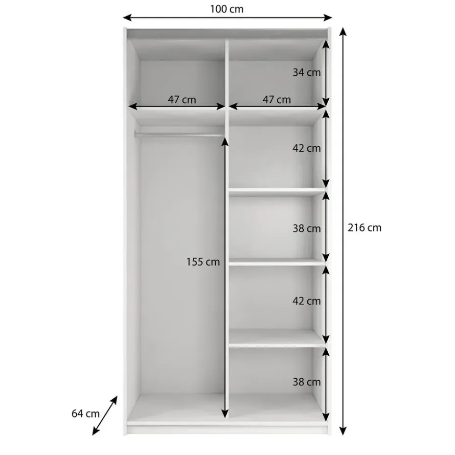 Meubella - Kledingkast Rocky - Wit - 100 cm - Met spiegel