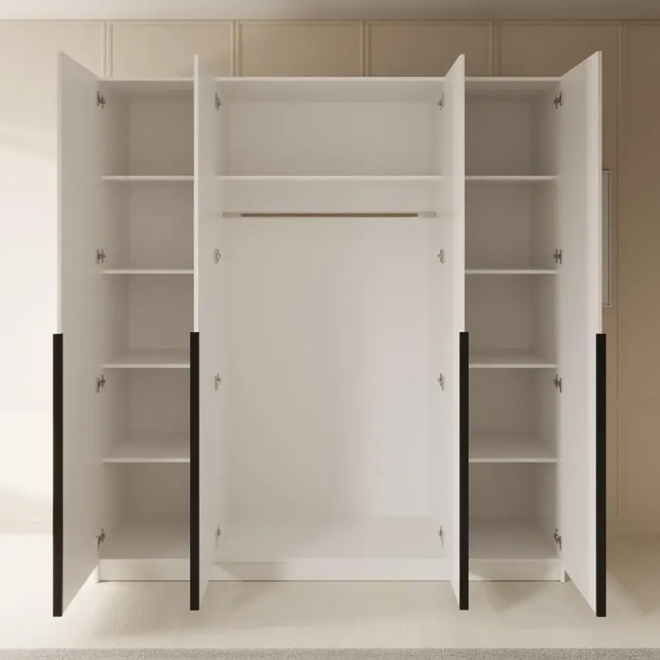 Meubella - Kledingkast Sabre - Wit - 200 cm - Met spiegel