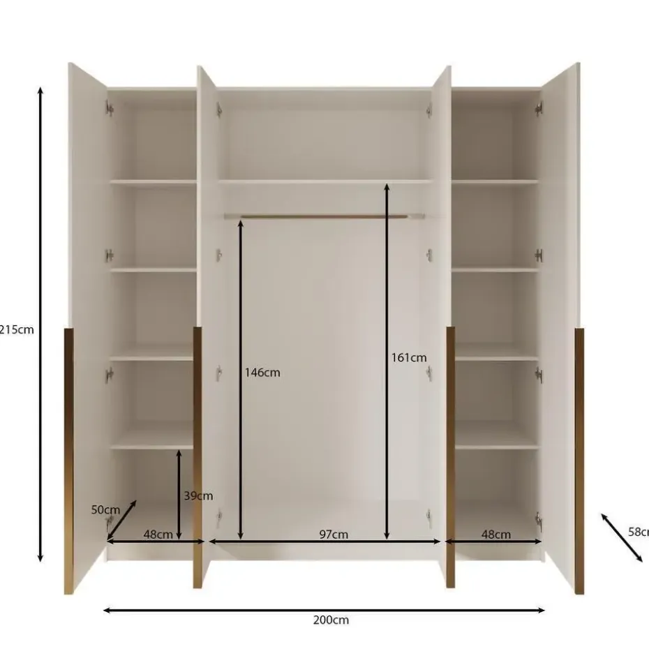 Meubella - Kledingkast Sabre - Wit - 200 cm - Met spiegel