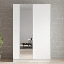 Meubella - Kledingkast Salta - Wit - 120 cm - Met spiegel