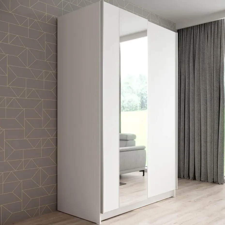 Meubella - Kledingkast Salta - Wit - 120 cm - Met spiegel