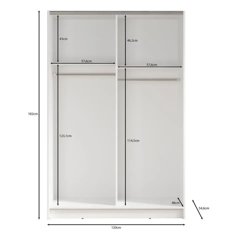 Meubella - Kledingkast Salta - Wit - 120 cm - Met spiegel