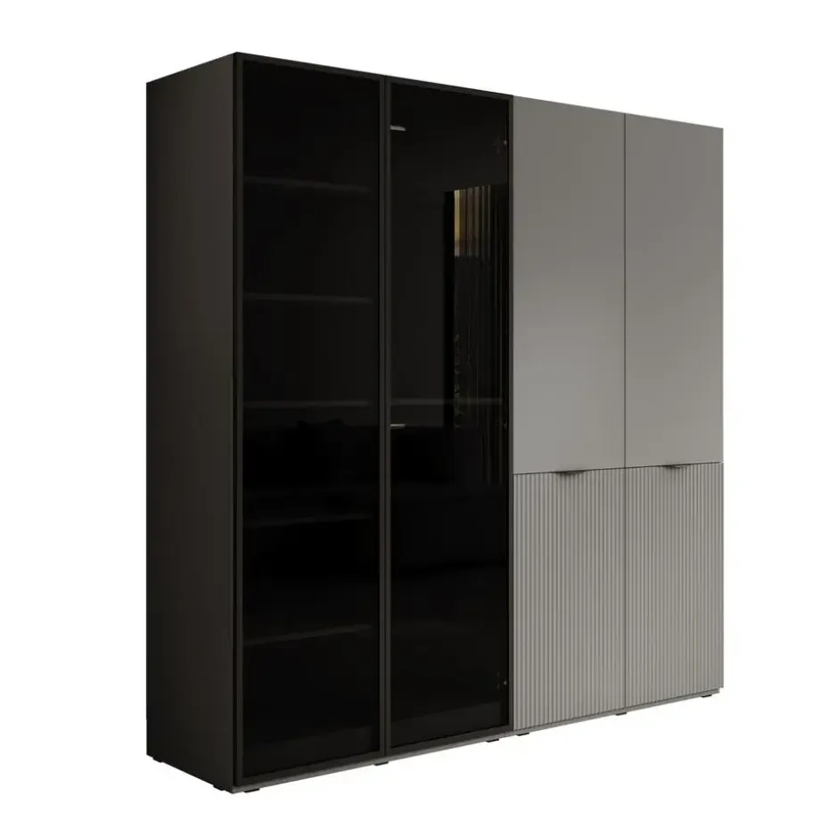 Meubella - Kledingkast Shelton - Grijs - 202 cm - Met glas