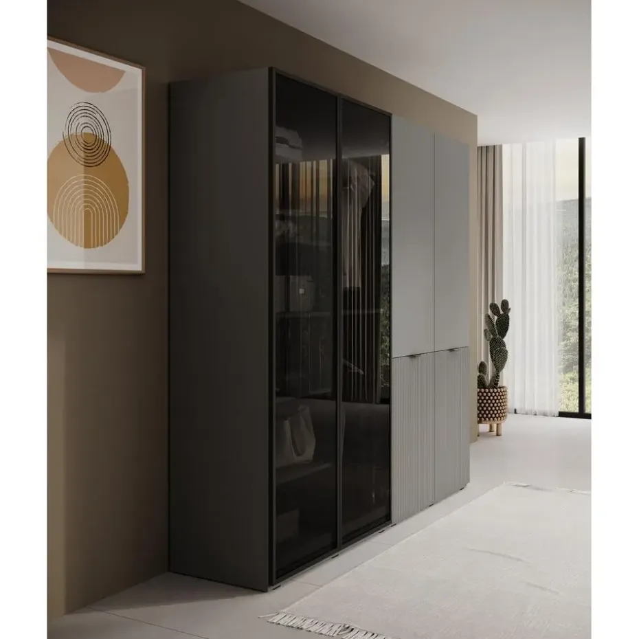 Meubella - Kledingkast Shelton - Grijs - 202 cm - Met glas