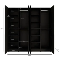 Meubella - Kledingkast Shelton - Grijs - 202 cm - Met glas