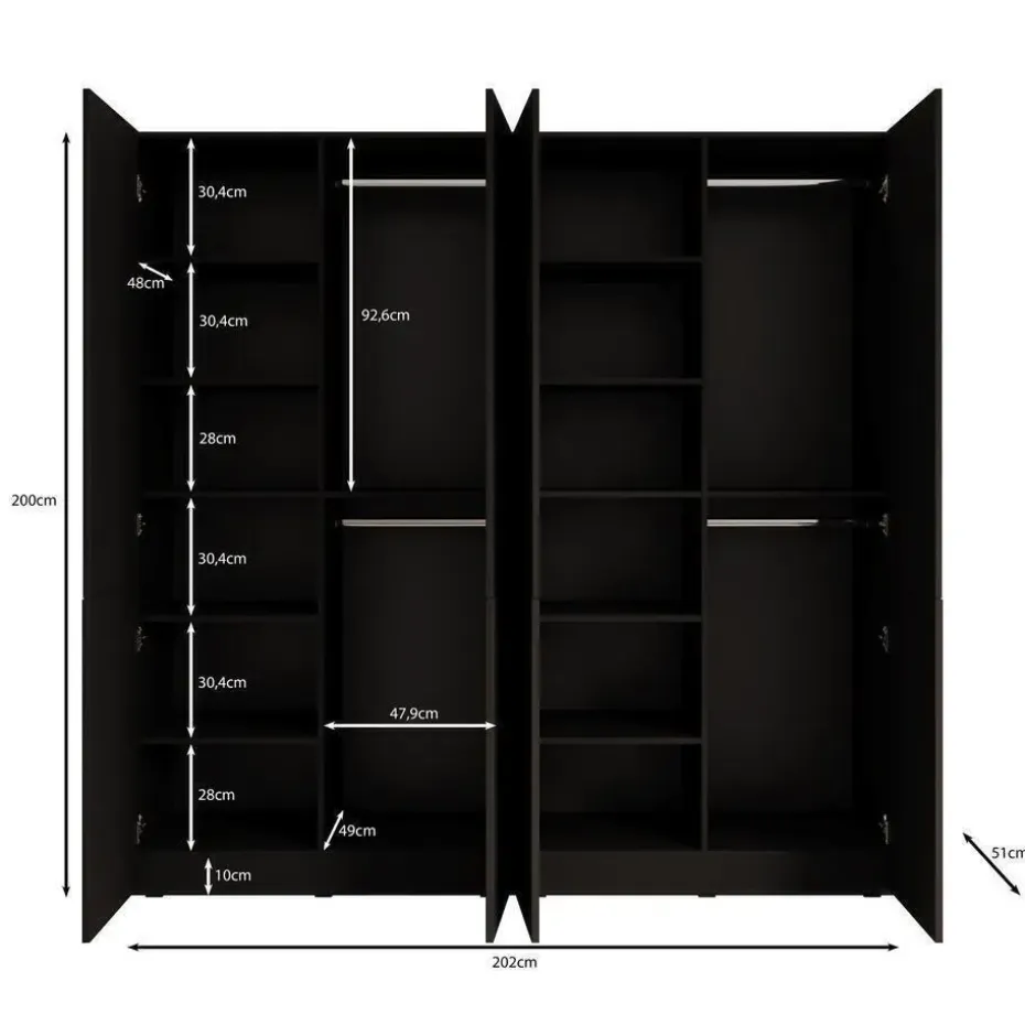 Meubella - Kledingkast Shelton - Grijs - 202 cm - Met glas