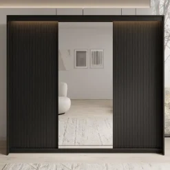 Meubella - Kledingkast Timoteo - Zwart - 250 cm - Met spiegel