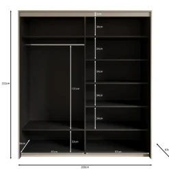 Meubella - Kledingkast Timoteo - Zwart - 200 cm - Met spiegel