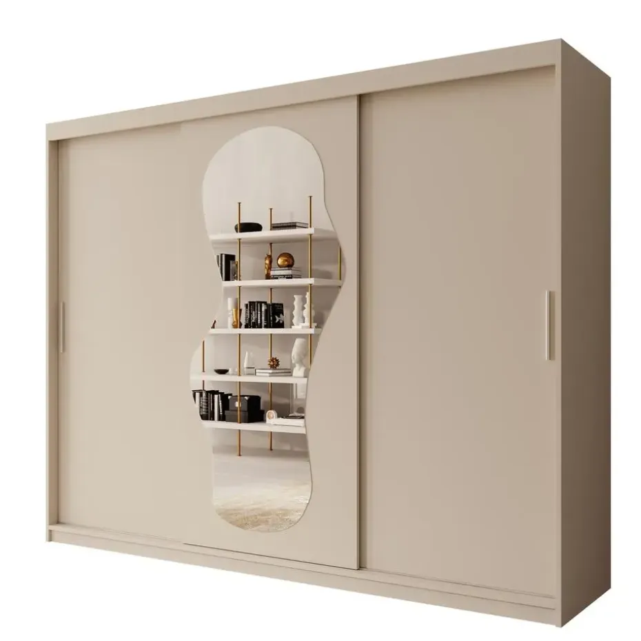 Meubella - Kledingkast Ulysses - Beige - 250 cm - Met spiegel