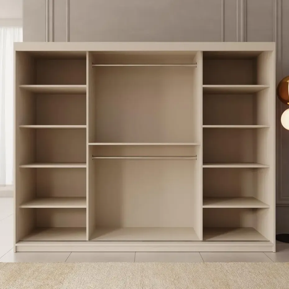 Meubella - Kledingkast Ulysses - Beige - 250 cm - Met spiegel