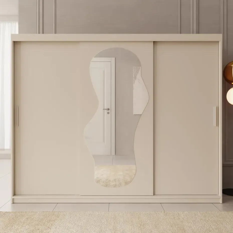 Meubella - Kledingkast Ulysses - Beige - 250 cm - Met spiegel