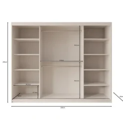 Meubella - Kledingkast Ulysses - Beige - 250 cm - Met spiegel