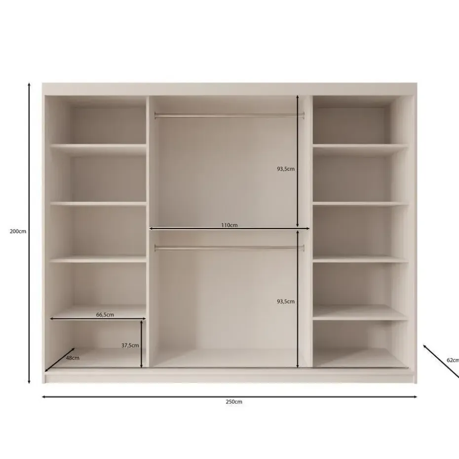 Meubella - Kledingkast Ulysses - Beige - 250 cm - Met spiegel