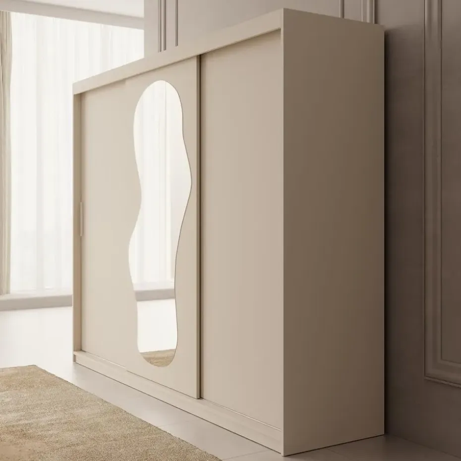 Meubella - Kledingkast Ulysses - Beige - 250 cm - Met spiegel