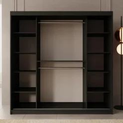 Meubella - Kledingkast Ulysses - Zwart - 200 cm - Met spiegel