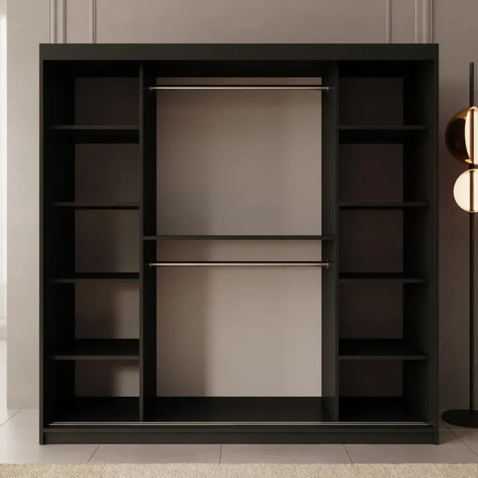 Meubella - Kledingkast Ulysses - Zwart - 200 cm - Met spiegel