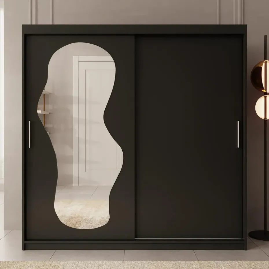 Meubella - Kledingkast Ulysses - Zwart - 200 cm - Met spiegel