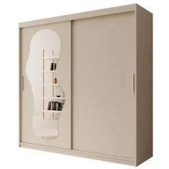 Meubella - Kledingkast Ulysses - Beige - 200 cm - Met spiegel