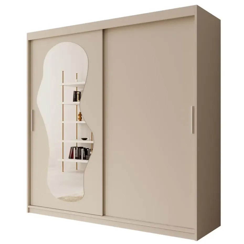 Meubella - Kledingkast Ulysses - Beige - 200 cm - Met spiegel