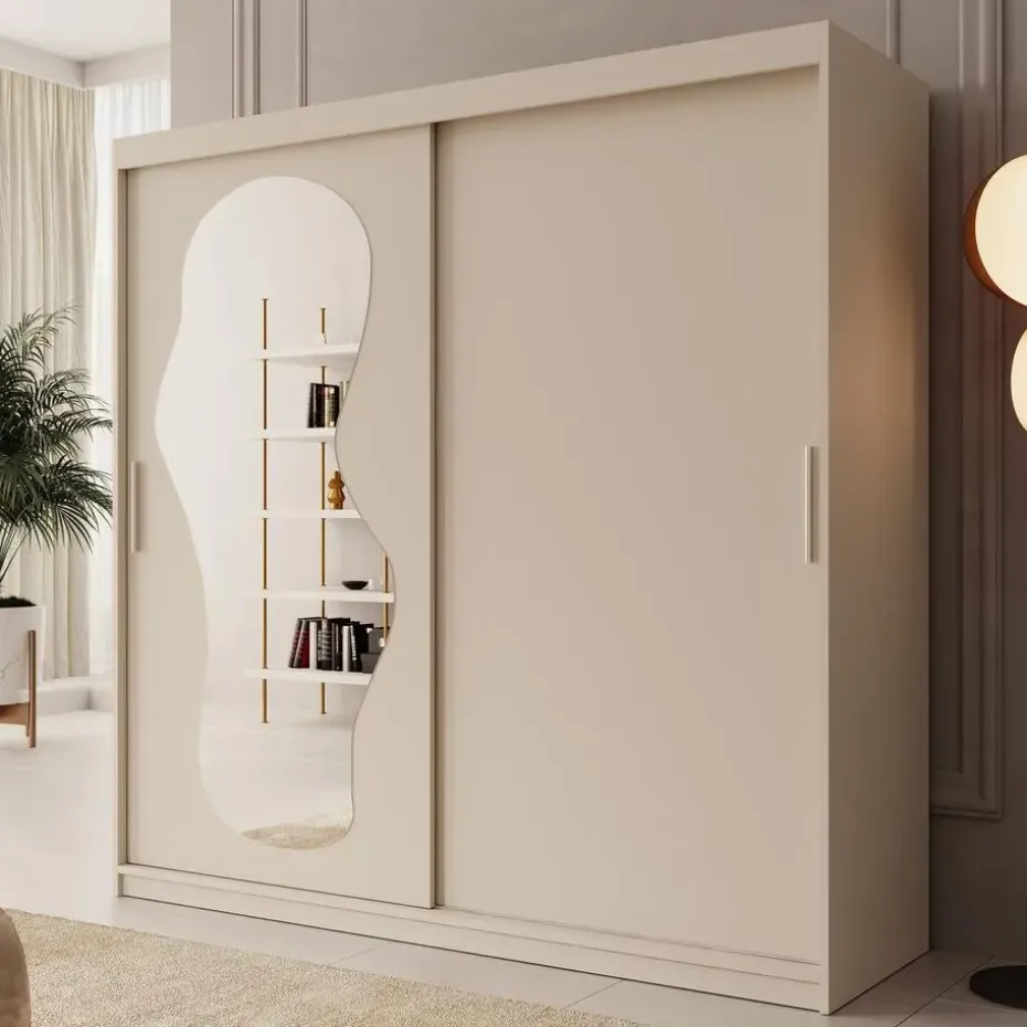 Meubella - Kledingkast Ulysses - Beige - 200 cm - Met spiegel