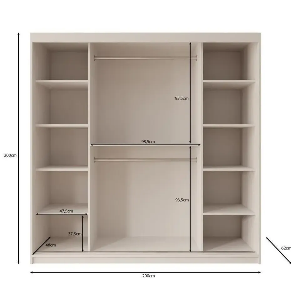 Meubella - Kledingkast Ulysses - Beige - 200 cm - Met spiegel