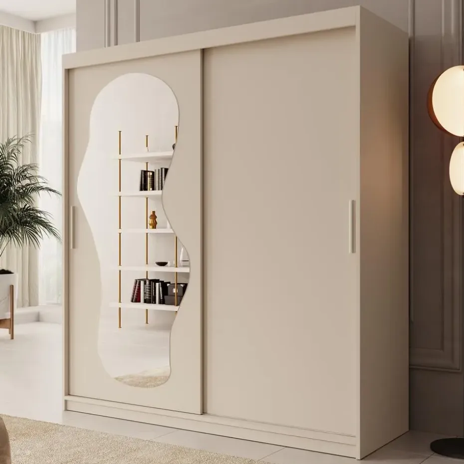 Meubella - Kledingkast Ulysses - Beige - 180 cm - Met spiegel