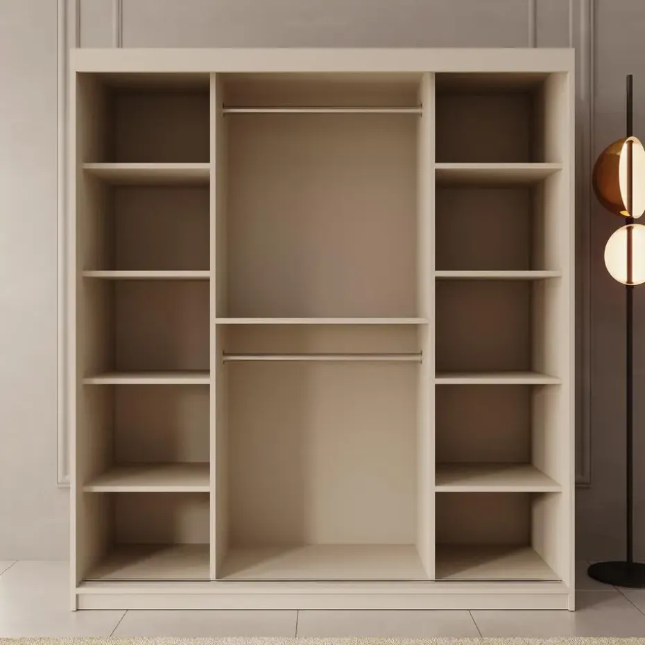 Meubella - Kledingkast Ulysses - Beige - 180 cm - Met spiegel