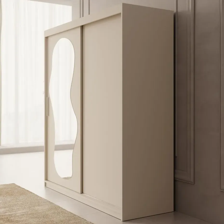 Meubella - Kledingkast Ulysses - Beige - 180 cm - Met spiegel