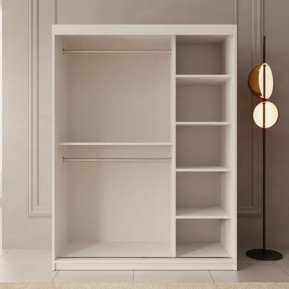 Meubella - Kledingkast Ulysses - Wit - 150 cm - Met spiegel