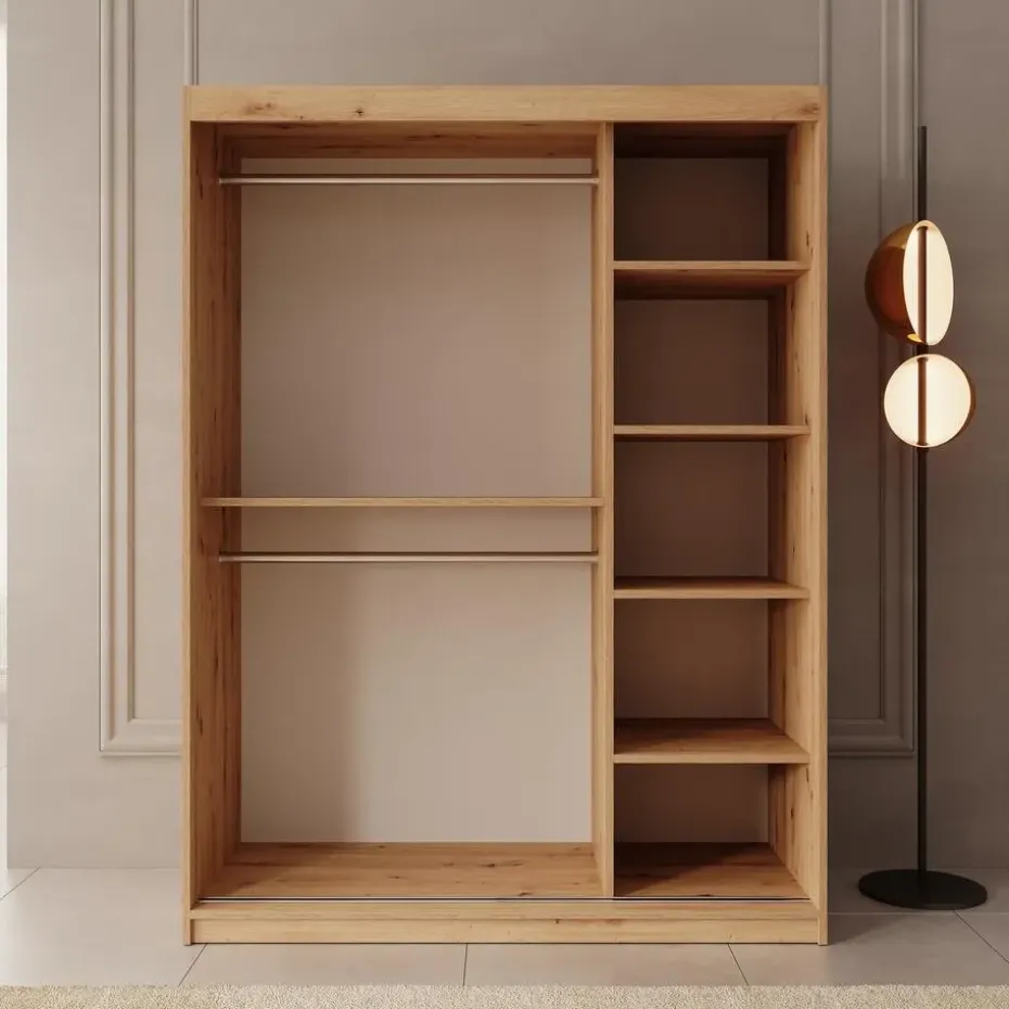 Meubella - Kledingkast Ulysses - Eiken - 150 cm - Met spiegel