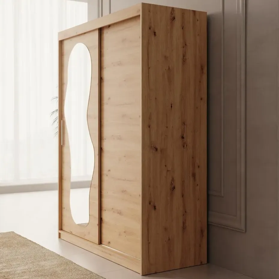 Meubella - Kledingkast Ulysses - Eiken - 150 cm - Met spiegel