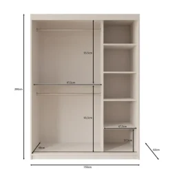 Meubella - Kledingkast Ulysses - Eiken - 150 cm - Met spiegel