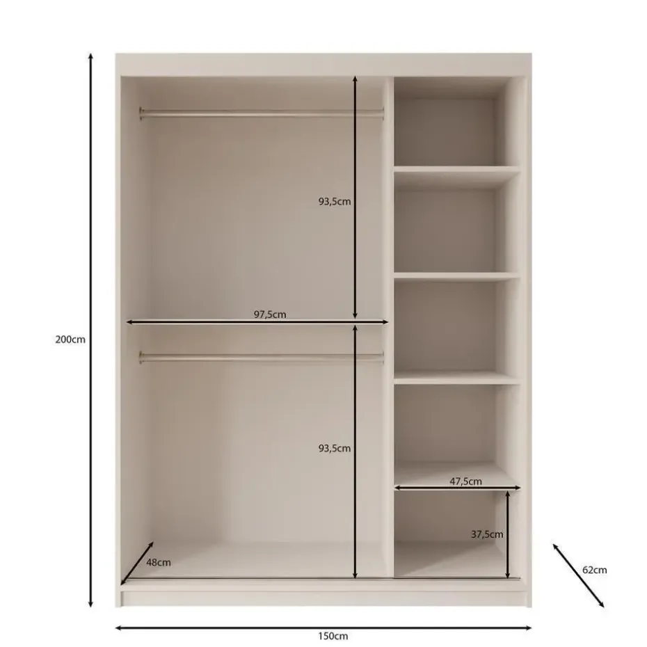 Meubella - Kledingkast Ulysses - Eiken - 150 cm - Met spiegel