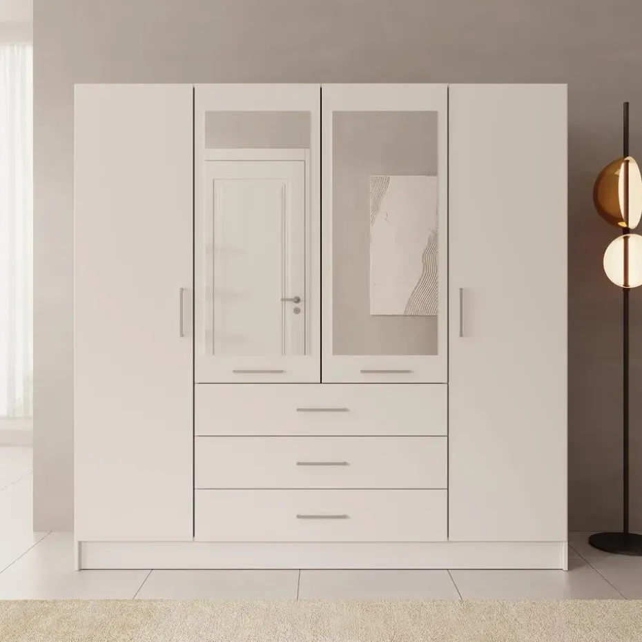 Meubella - Komodo - Kledingkast met 4 deuren - Wit - 200x61x201 cm