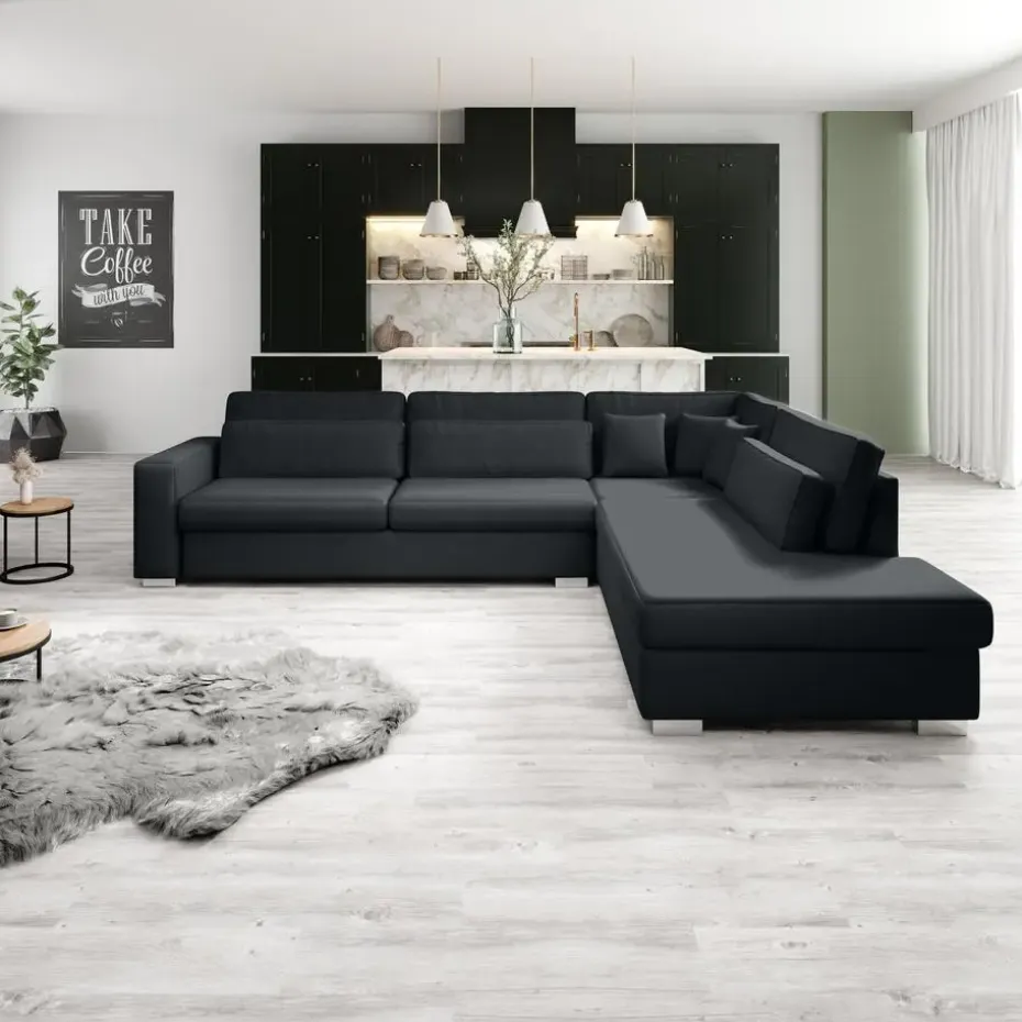 Meubella - Kristina - Hoekbank 5-zits - Zwart velvet - Rechts
