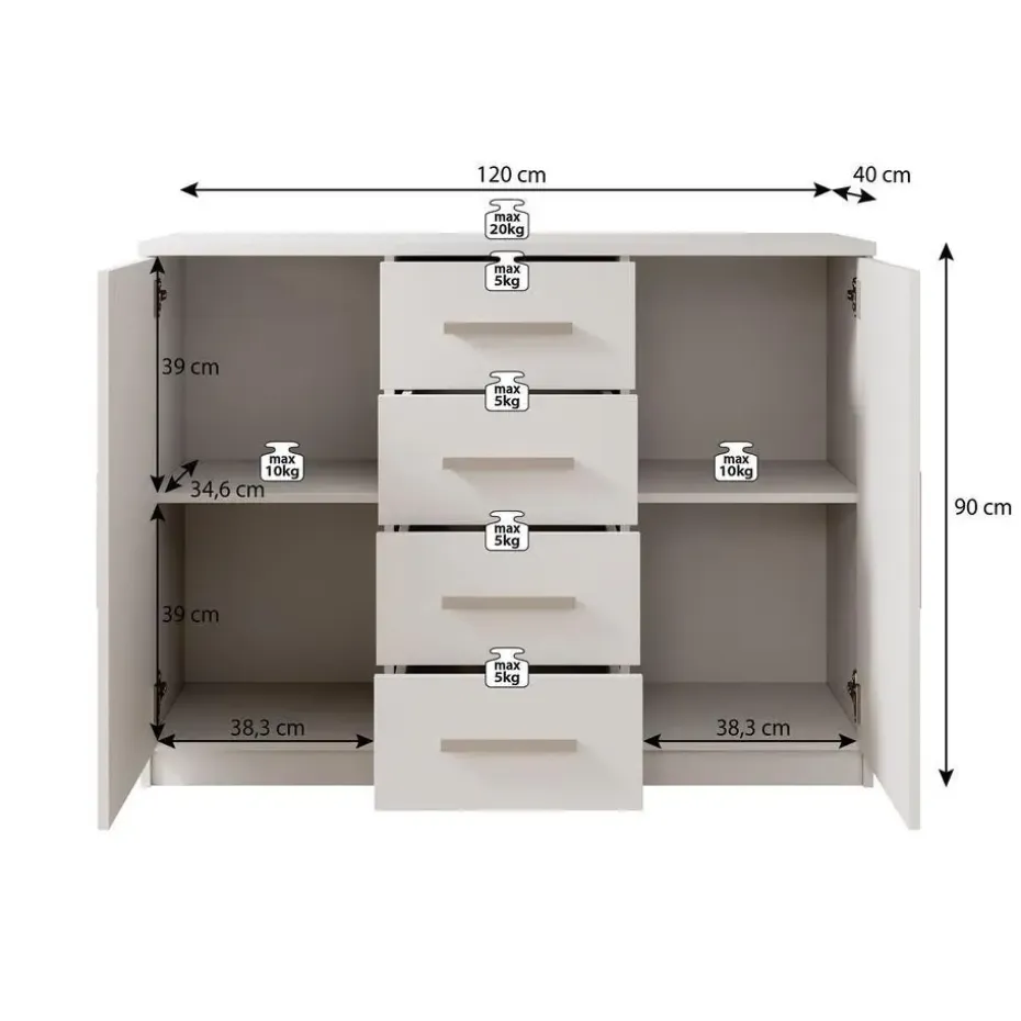 Meubella - Ladekast Blake - Wit - 120 cm