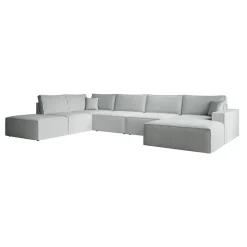 Meubella - Manolo - Hoekbank 5-zits met chaise longue - Stof grijs - Rechts