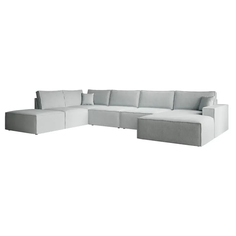 Meubella - Manolo - Hoekbank 5-zits met chaise longue - Stof grijs - Rechts