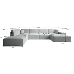 Meubella - Manolo - Hoekbank 5-zits met chaise longue - Stof grijs - Rechts