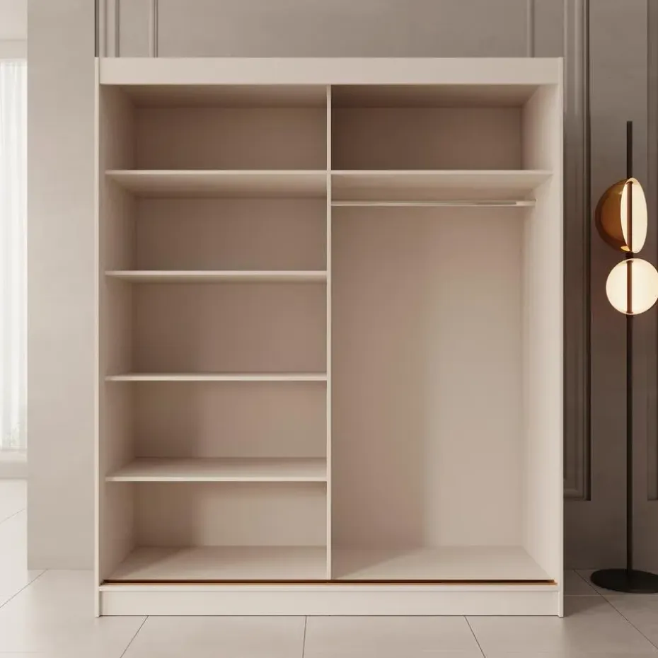 Meubella - Moniq - Kledingkast met 2 schuifdeuren - Beige - 180x65x215 cm