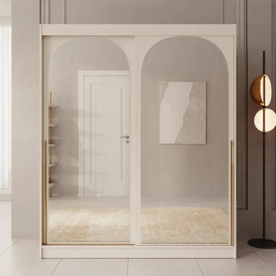 Meubella - Moniq - Kledingkast met 2 schuifdeuren - Beige - 180x65x215 cm