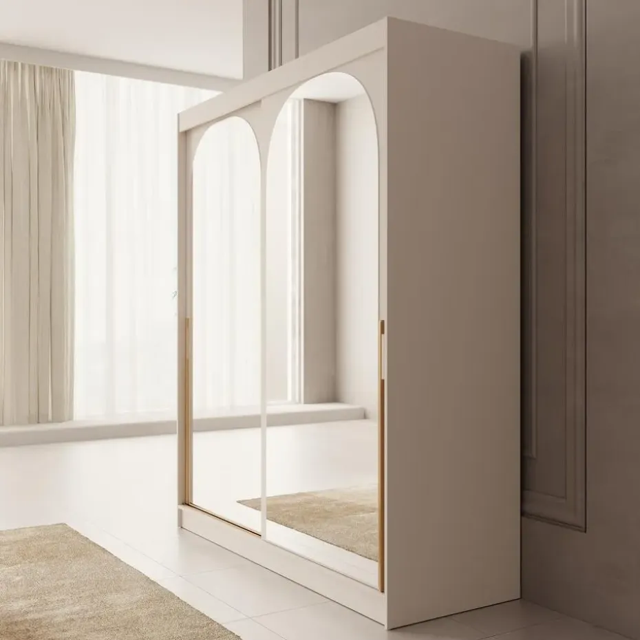 Meubella - Moniq - Kledingkast met 2 schuifdeuren - Beige - 180x65x215 cm
