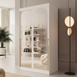 Meubella - Moniq - Kledingkast met 2 schuifdeuren - Wit - 120x65x215 cm