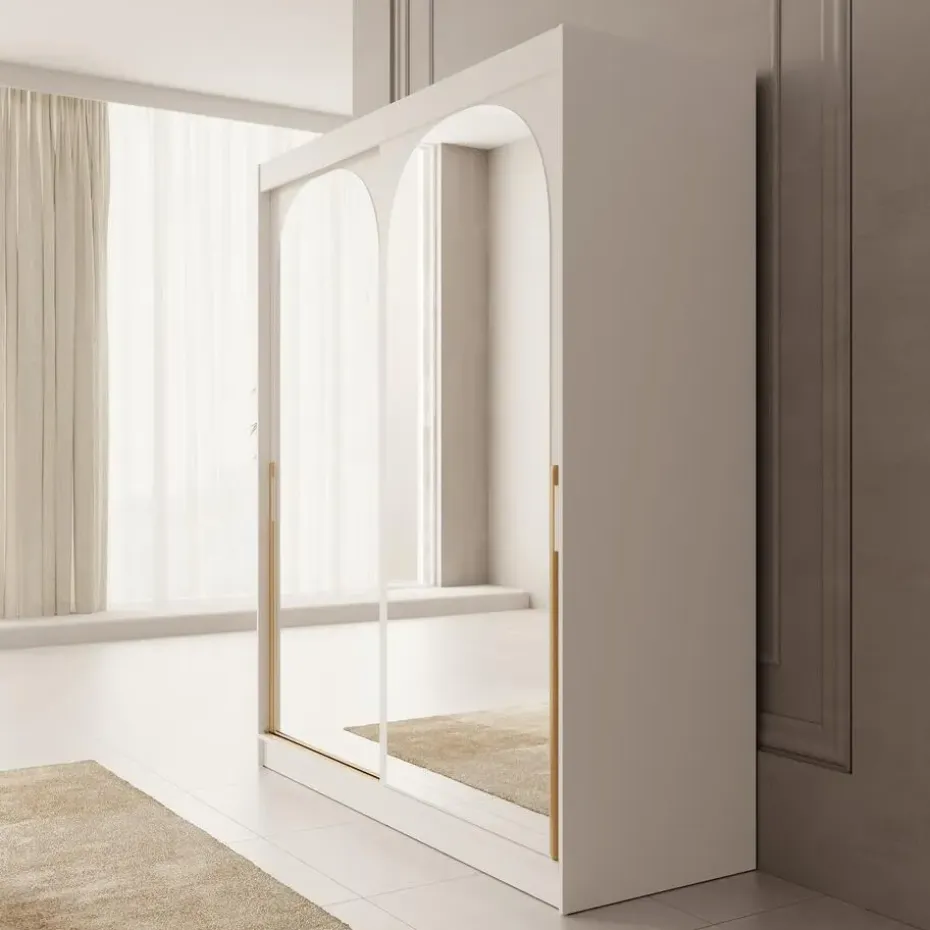Meubella - Moniq - Kledingkast met 2 schuifdeuren - Wit - 180x65x215 cm