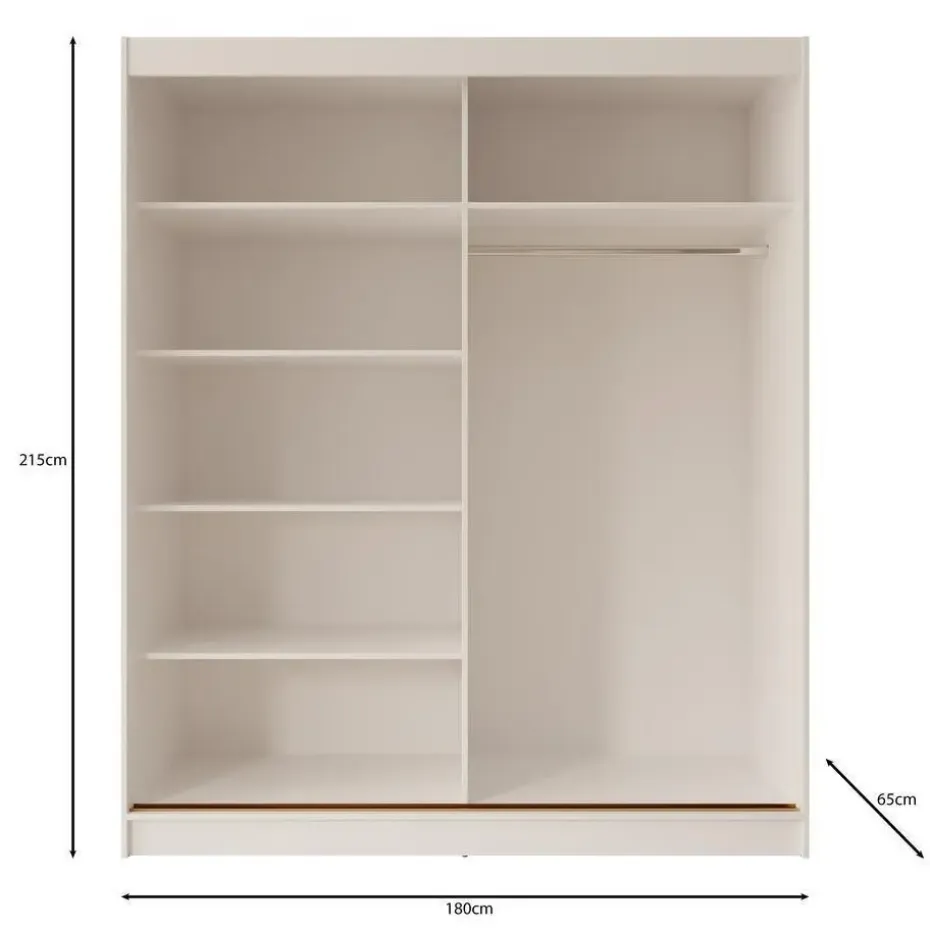 Meubella - Moniq - Kledingkast met 2 schuifdeuren - Wit - 180x65x215 cm