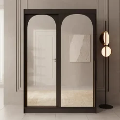 Meubella - Moniq - Kledingkast met schuifdeuren - Zwart - 150x65x215 cm